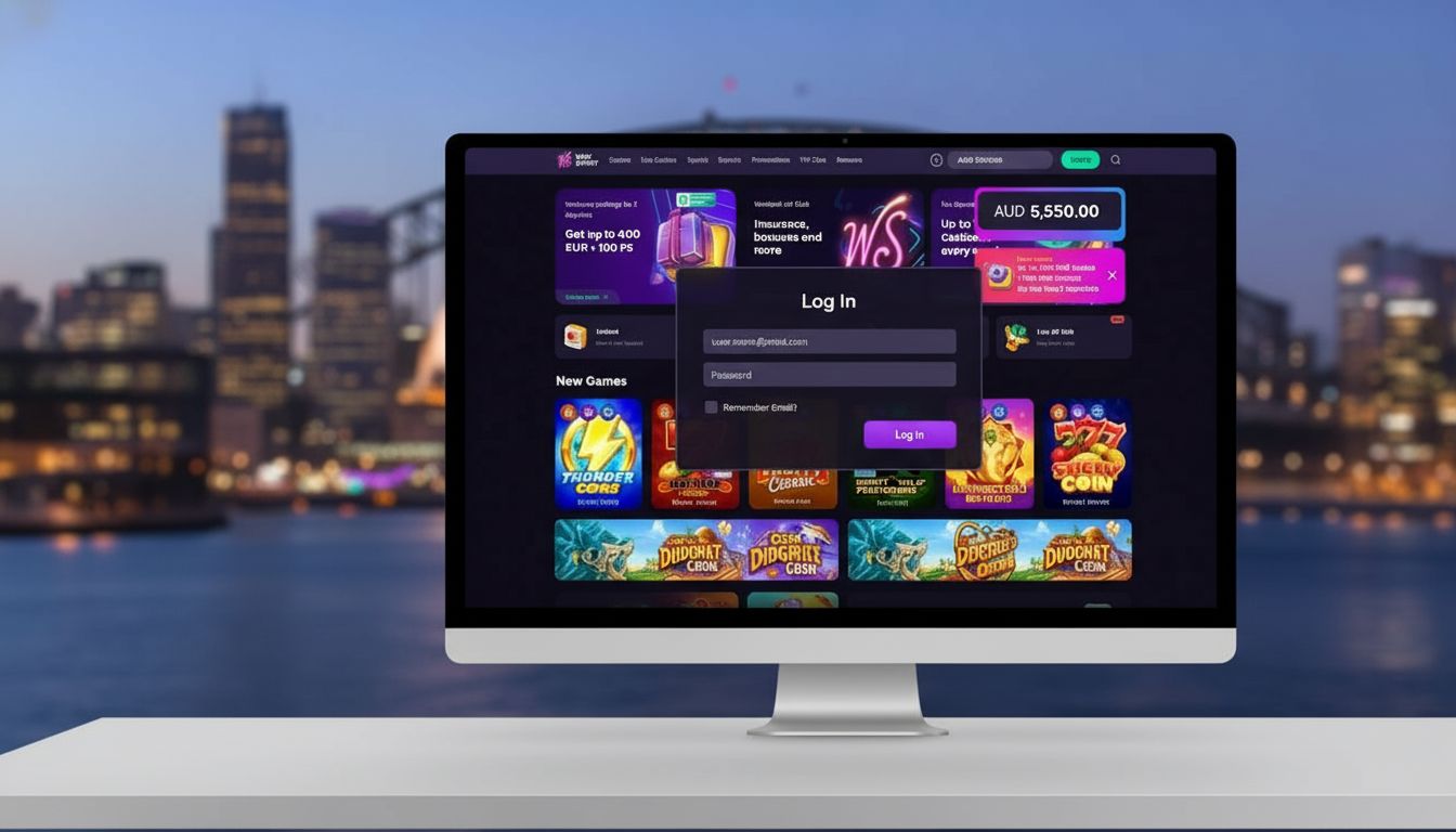A desktop login modal for Winspirit Casino with AU interface