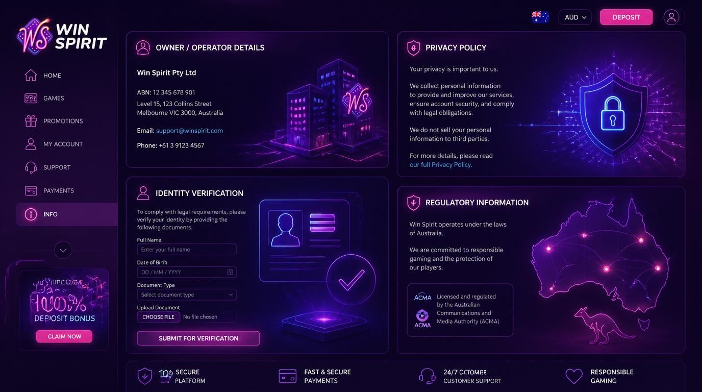 Operator info panel and privacy policy page with data flow overlay